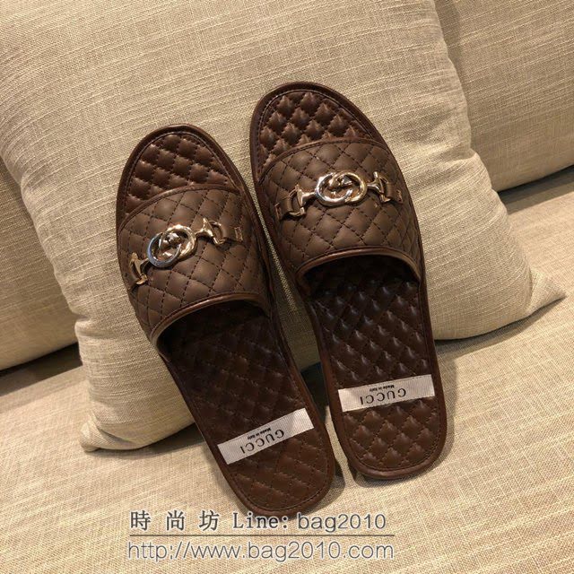 GUCCI男鞋 古馳專櫃原版拖鞋 小牛皮雙G壓花格紋 Gucci爆款男士拖鞋  hdnx1273